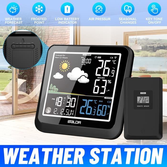 BALDR H57146 - Station météo avec écran LCD couleur HD, Mini réveil  intelligent, hygromètre, thermomètre, Sno - Cdiscount Puériculture & Eveil  bébé