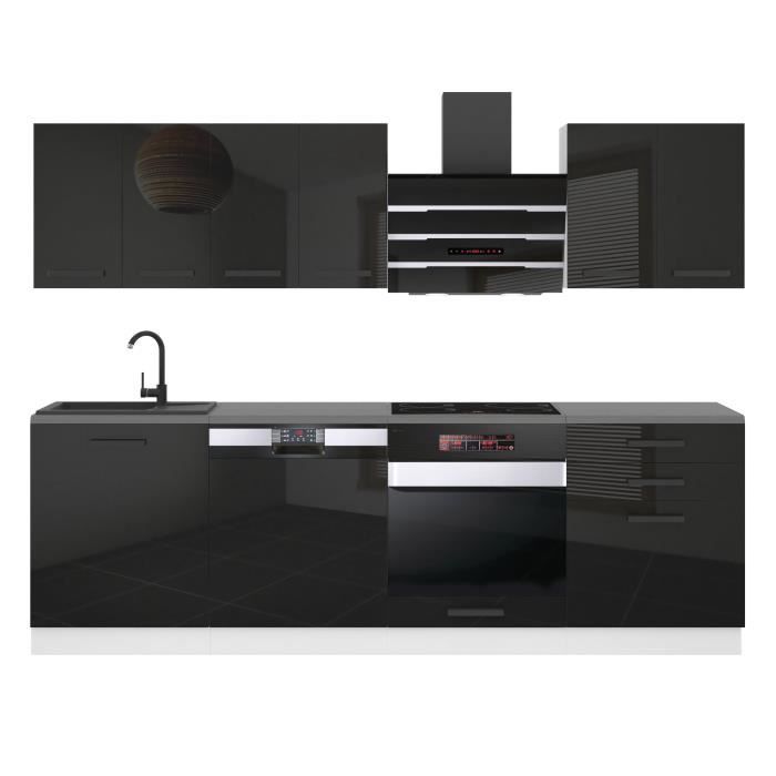 Belini Cuisine Equipee Complete SUSAN Muebles de Cuisine Complets - 240 cm. Sans Plan de Travail, noir très brillant