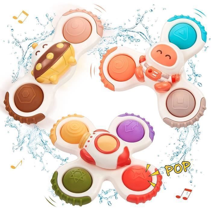 Jouets Sensoriels à Ventouse Joyin - 3 Toupies Animaux Pour Bain - Bébé 1 An Et Plus