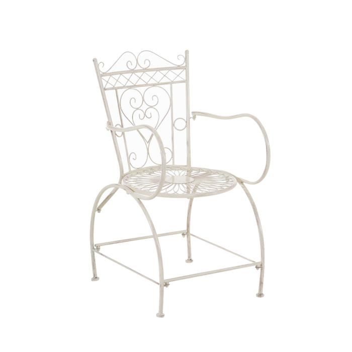 Chaise dextérieur - CLP - Sheela - Fer forgé - Accoudoirs - Dossier confortable - Crème antique