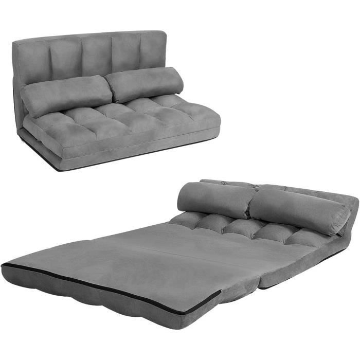 COSTWAY Canapé Lit / Chauffeuse Convertible Dossier Réglable 6 Positions 2 Coussins Tissu Aspect Suédé Détachable et Lavable