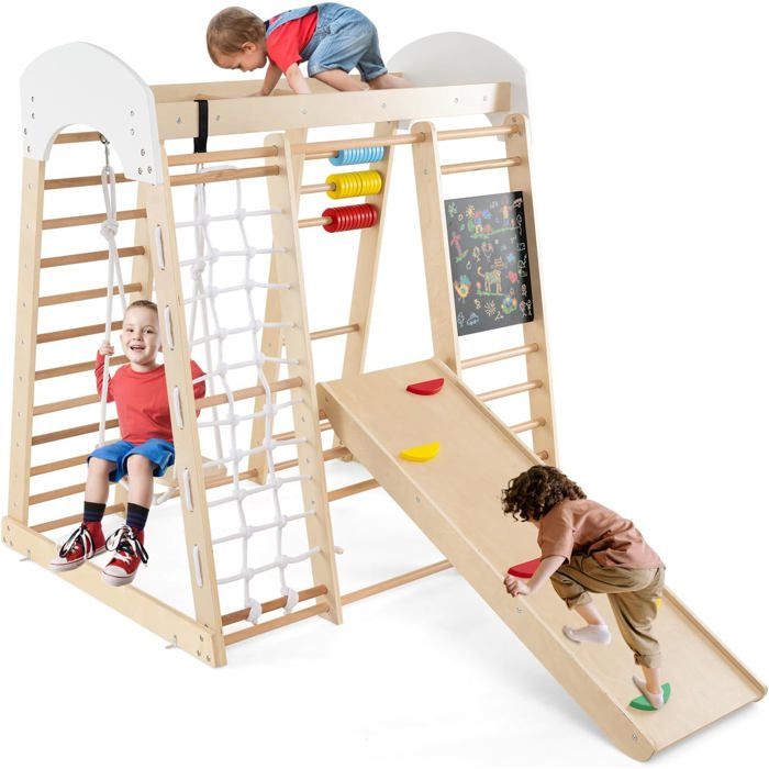Mur D'escalade Intérieur Pour Enfants Byeco - Structure D'échafaudage Avec Poignées, Couleur Beige, Neuf