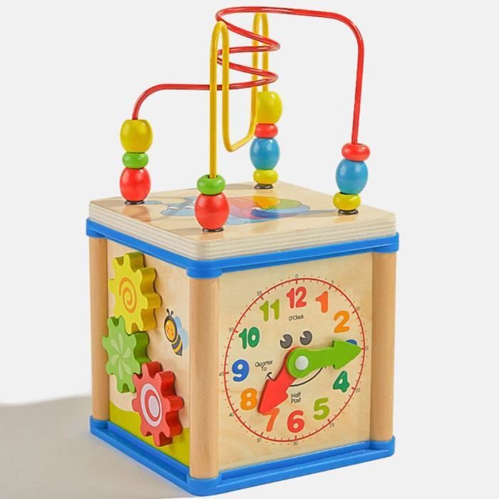 Cube d'Activités en Bois 5-en-1 - Table d'activités pour Bébés et