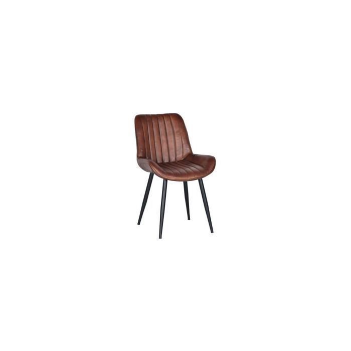 Chaise en Cuir - Giner y Colomer- Pieds Métal Noir - Style Industriel Chaise en Cuir - Giner y Colomer- Pieds Métal Noir - Style Industriel