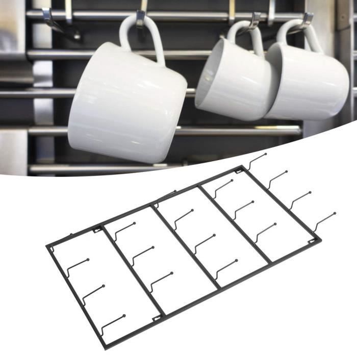Porte-tasses En Bois Avec 6 Crochets - Support De Rangement Mural Multifonction, Base épaisse Stable, Couleur Noir - 2