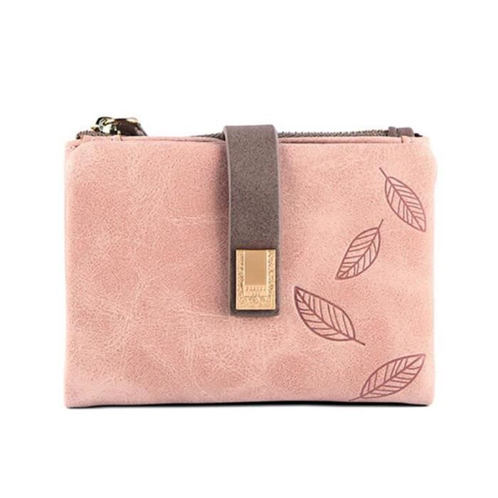 FuninCrea Mini Porte-Monnaie Femme En Forme De Cœur Rose – Petit Porte-Monnaie Cuir PU Avec Fermeture Éclair + Porte-Clés