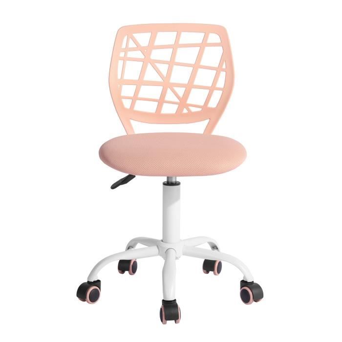 Chaise de bureau - FURNITURER - Chaise ergonomique - Hauteur réglable - Pivotante - Assise en tissu - Rose pâle
