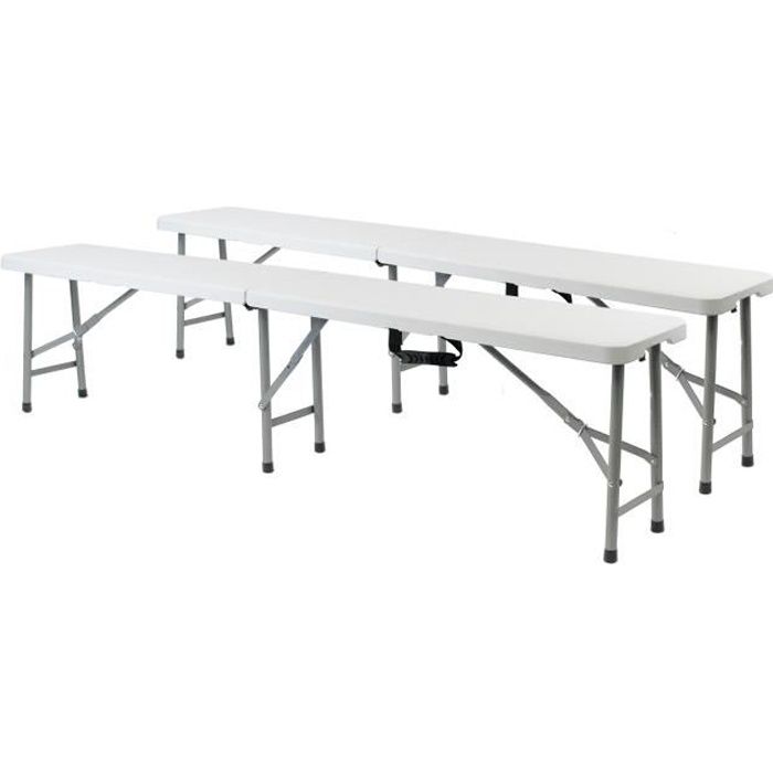 Ensemble 2 Bancs Pliants et Portables Gardiun New Koln 180x29x43 cm en Résine Couleur Blanche