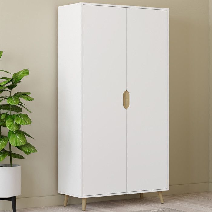 IDMARKET Armoire 2 portes HELSINKI scandinave blanc penderie 80 cm avec étagères rangement maxi capacité