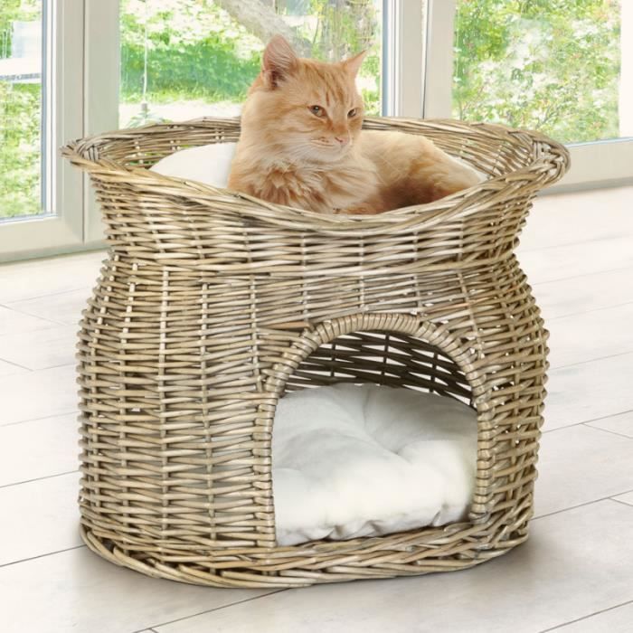 IDMARKET Panier en osier pour chat avec coussins