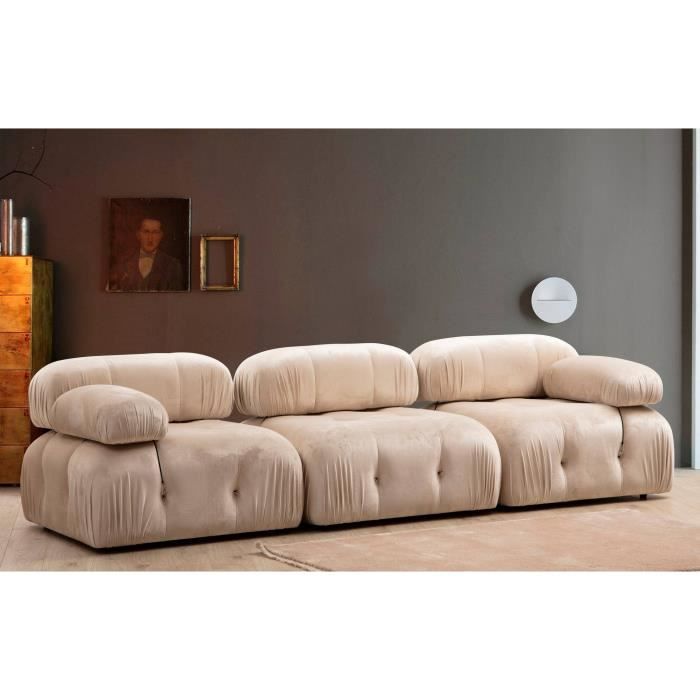 Canapé modulable 3 places Beige Tissu Luxe