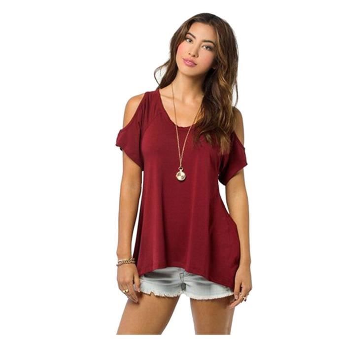 Tee shirt femme sans bretelles manches courtes Bordeaux