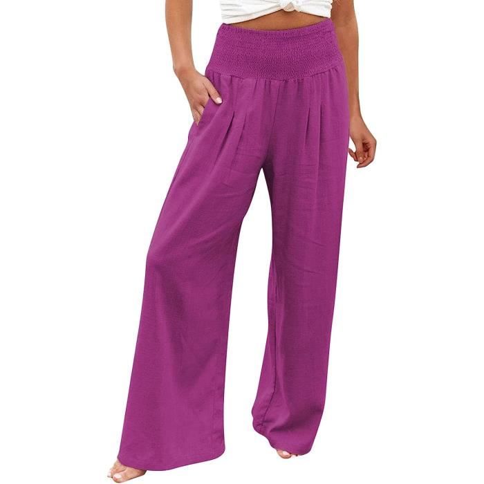 Pantalon en lin femme taille haute best sale