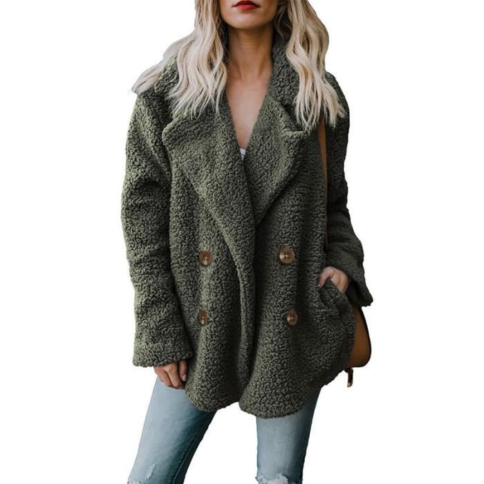 Parka femme texture effet mouton fourrure fausse manteau col