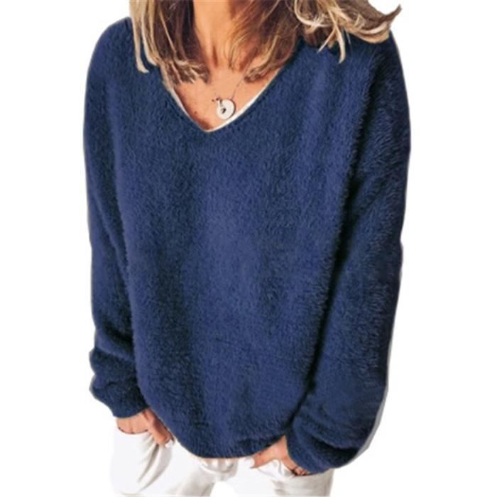 Pull col v top en laine femme