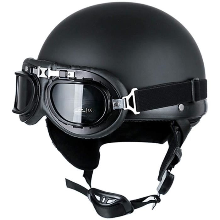 Casque Moto Vintage avec Lunettes ECE Homologue Casque de Pilote Retro Casque Scooter Homme Femme Demi Casque Coupe Vent Casque po Cdiscount Auto