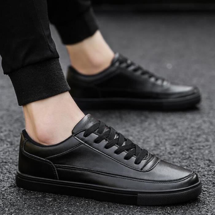 Chaussures Homme - Noir - Basket Homme Skate Shoes - Cuir - Lacets