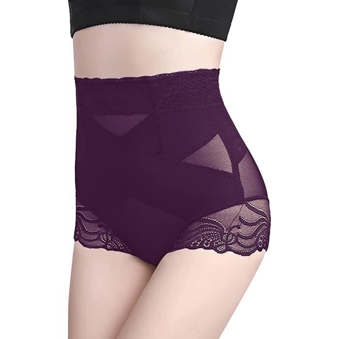Culotte Gainante Ventre Plat Femme - Dentelle Invisible Taille Haute - 70% Coton - Effet Galbant