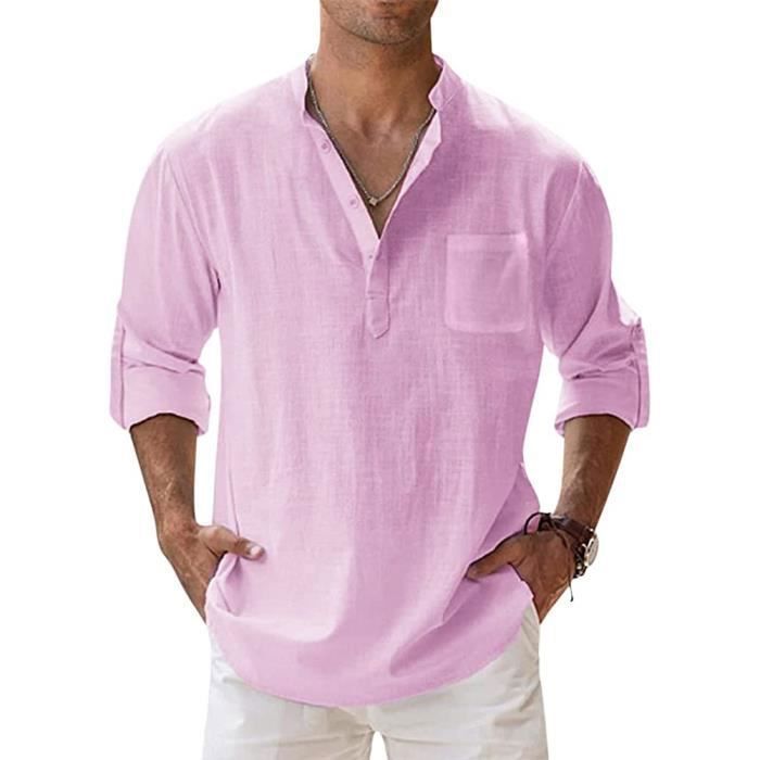 TARAINYA Chemise Lin Homme Été Manches Longues Coton - Coupe Regular Fit, Poche Poitrine, Confort Respirant