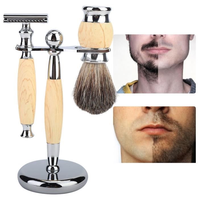 Kit De Rasage Professionnel En Bois Avec Rasoir Coupe-choux, Brosse Et Pied - Haryali London