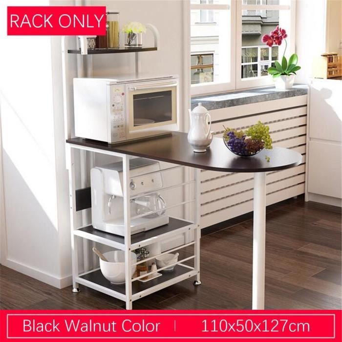 table bar cuisine support meuble rangement pour micro ondes noyer noir cdiscount maison