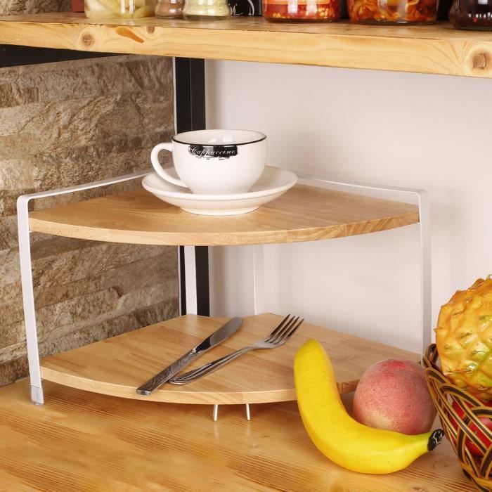 Étagère d'angle de support en bois massif de cuisine à 2 couches, Support à  épices, Organisateur d'arômes