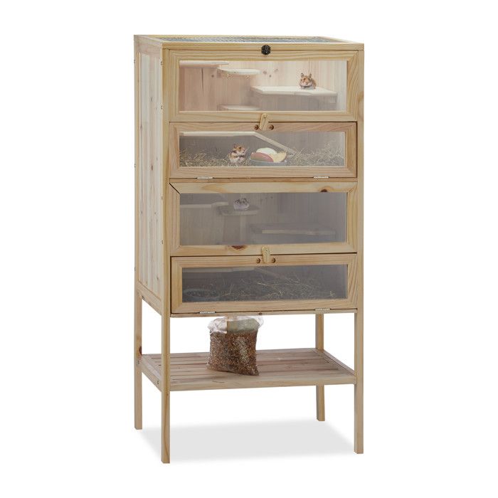Relaxdays Cage de hamster XXL en bois 3 étages volets fenêtre de visualisation petits rongeurs 120x60x40 cm nature