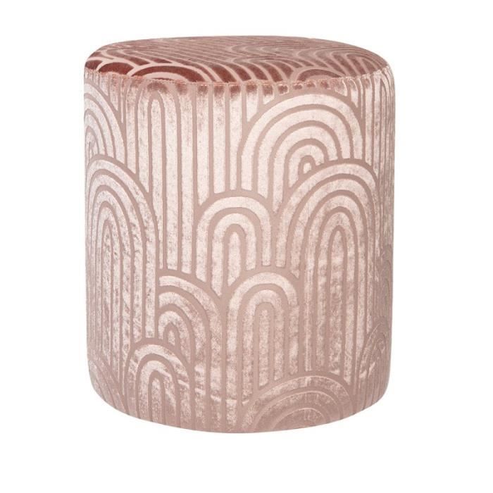 pouf assise bout de canapé 33 x 33 x 39 cm jacquard et velours ras estampillé motif géométrique rose