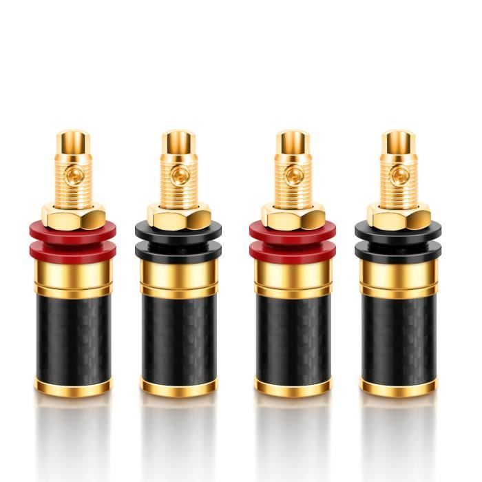 10 Connecteurs Banane 4mm - Prises Haut-Parleur Audio - 5 Rouge + 5 Noir - Cuivre - Pour Ampli/Enceintes