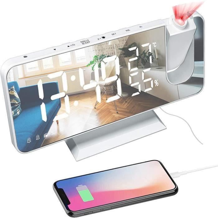 Réveil Projecteur Plafond Ankilo - Affichage Température/humidité, Chargeur USB, 12/24H