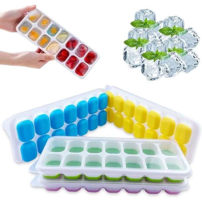 XUNIVERS Lot De 4 Moules à Glaçons Silicone Avec Couvercle - Empilables, Sans BPA - Pour Cocktails Et Boissons