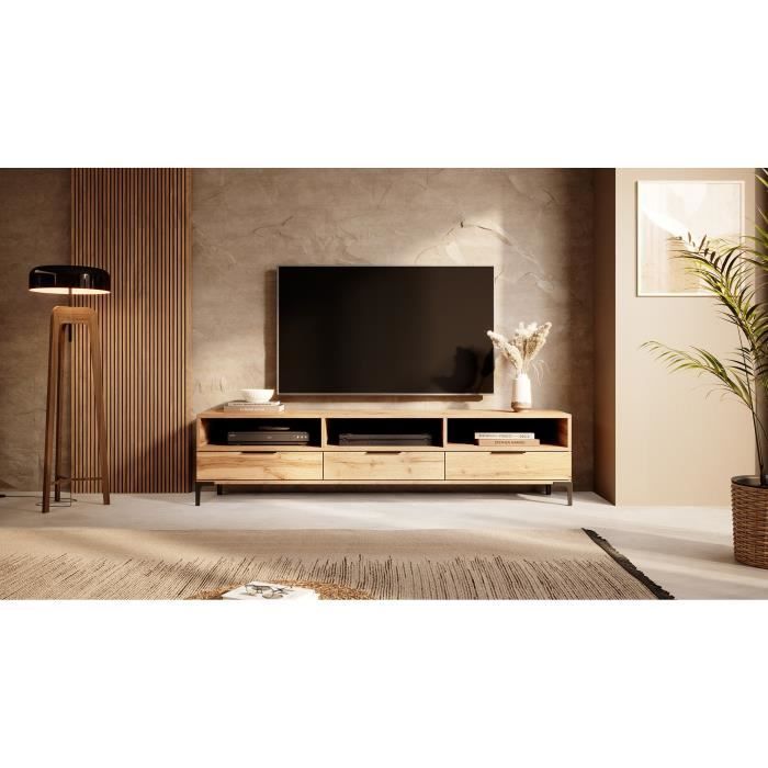 meuble tv rikke 160 cm chene wotan sans led cdiscount maison