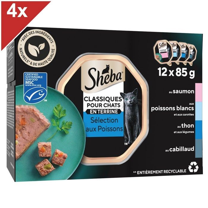 Meilleurs prix pour SHEBA - Barquettes Sélection poissons en terrine - 48x85g (4x12)