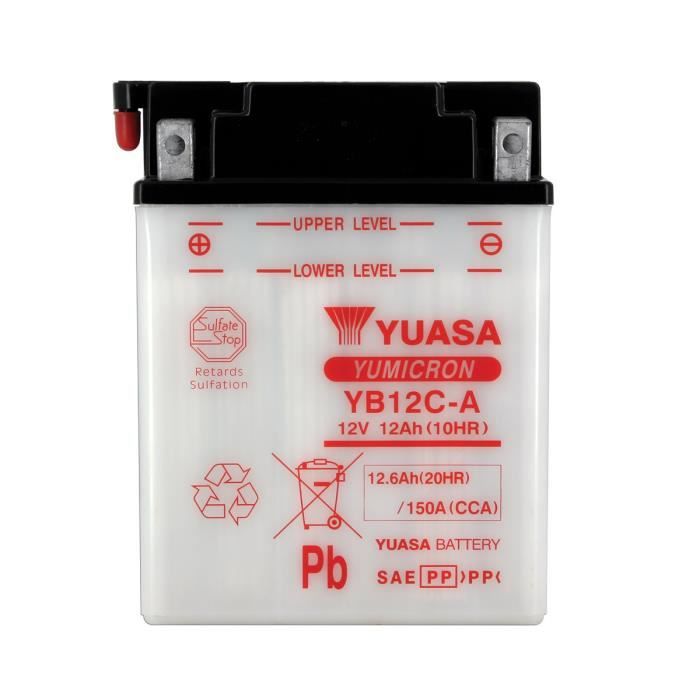 YUASA - Batterie Moto 12V Avec Entretien Sans Pack Acide Yb12C-A