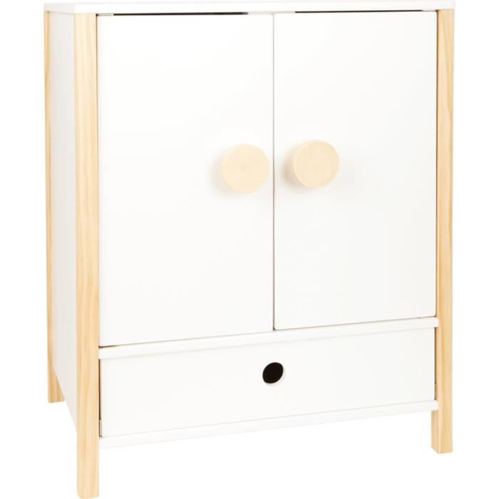 armoire de poupée pour filles - small foot - bois blanc/beige - 40 x 28 cm - 1 tiroir