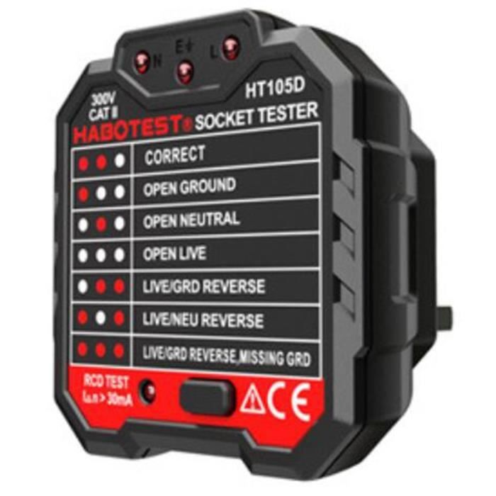 Habotest Prise Europeenne Ht105d Le Testeur De Prise Fil De Terre Zero Wire Fire Phase De Fil Polarite Le Detecteur De Fuite Achat Vente Multimetre Testeur De Prise Cdiscount