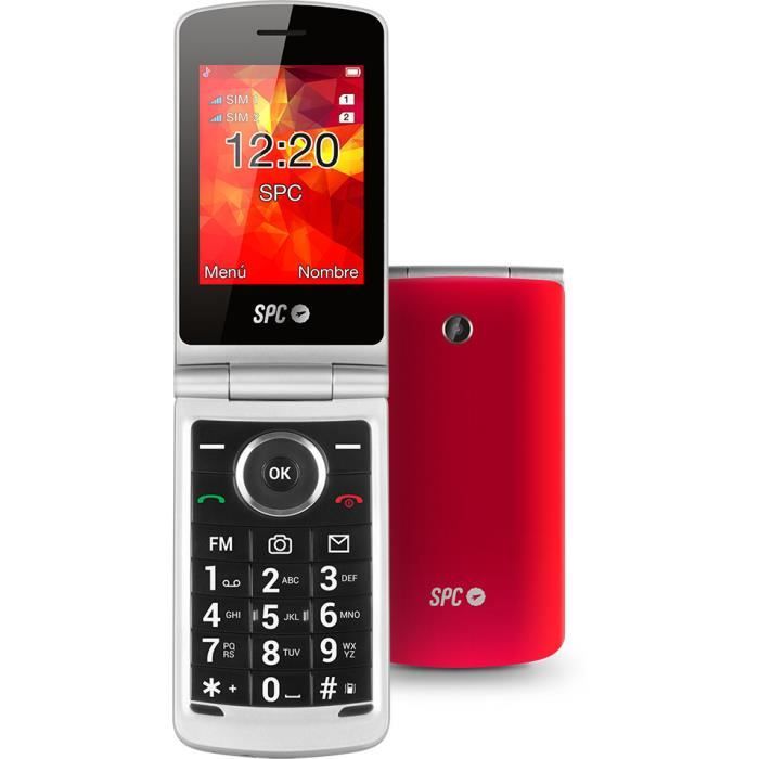 SPC Opal - Téléphone mobile à clapet, grand écran, grandes lettres et touches, volume extra fort, configuration à distance, rouge