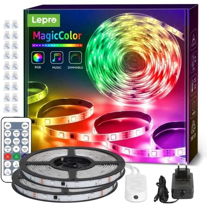 Lepro Ruban LED 20M MagicColor avec Télécommande, Kit de Bande LED Music  Sync 6 Modes avec 5050 SMD 150 LEDs, Ruban LED Adhesive8 - Cdiscount Maison