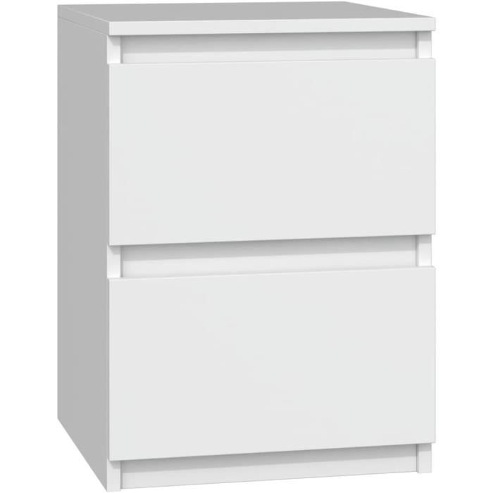 Table De Chevet Malwa M1 - 2 Tiroirs + étagère - Blanc - Design Moderne Pour Chambre, Salon Ou Bureau