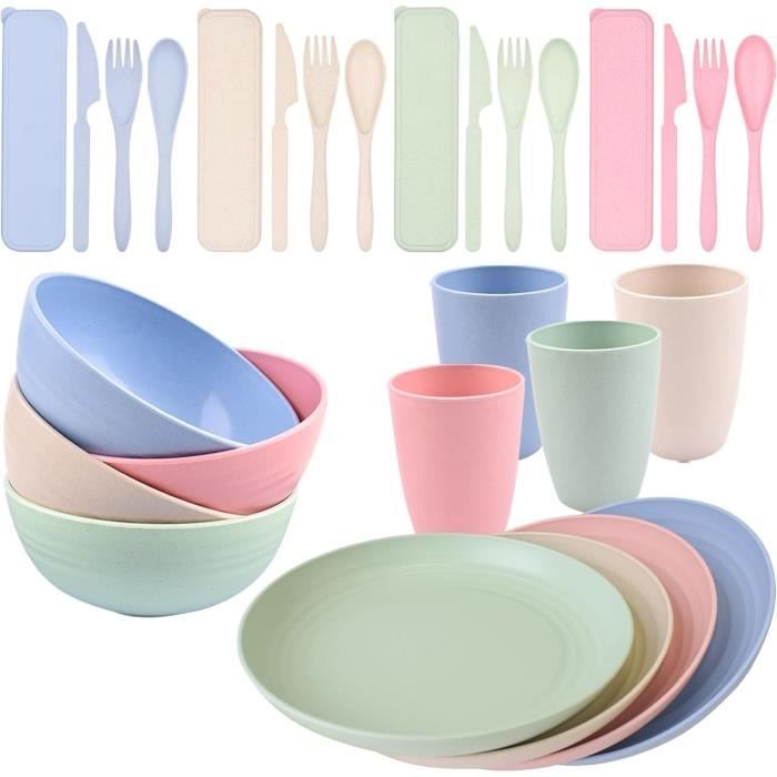 ensemble d'assiettes et bols en plastique, pour camping, pique-nique, vaisselle réutilisable, assiette de fête, tasse de[s670]