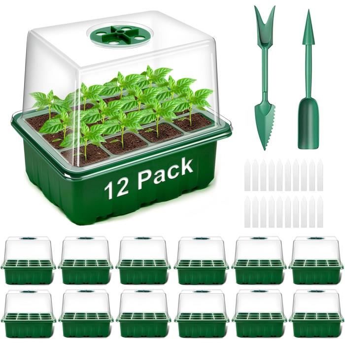 MOYKSRR Mini Serre Pour Plantes, 10 Pièces 120 Cellules Interieure Plateau Semis Avec Dome De Ventilation Et Socle 20 Etiquettes Pepiniere Boite Propagateur Jardin 1252036237