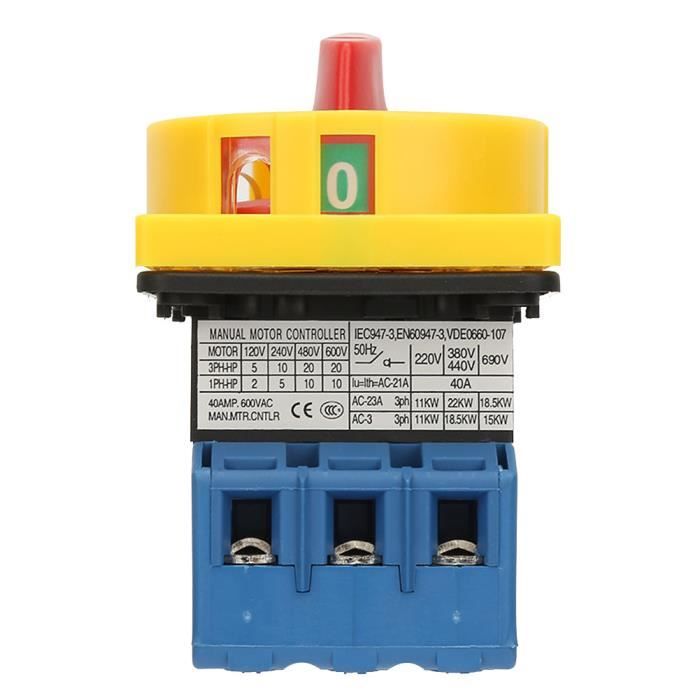 Interrupteur Disjoncteur 25A/32A Triphasé - Marche/Arrêt à Came Rotative, 3 Pôles Disjoncteur 20a