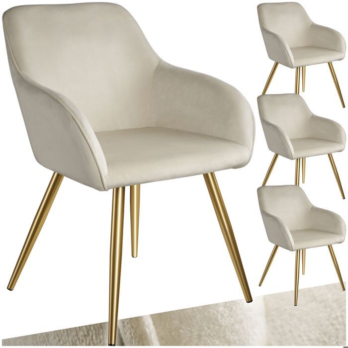 Chaise - TECTAKE - chaise rembourrée - marilyn - effet velours stable capacité 120 kg 58 x 62 x 82 cm - crème/or