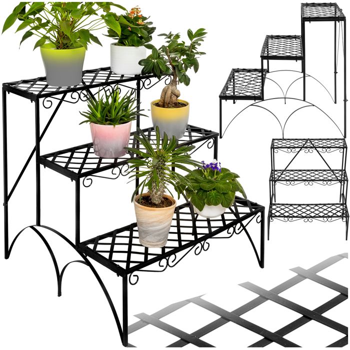 Présentoir pour plantes - TECTAKE - Étagère pour plantes droite MICHELLE montage rapide avec ornements 60 x 60 x 60 cm - Noir