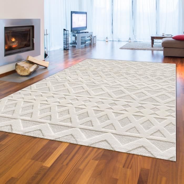 Tapis moderne motif losange blanc d'intérieur et d'extérieur 120x170 cm