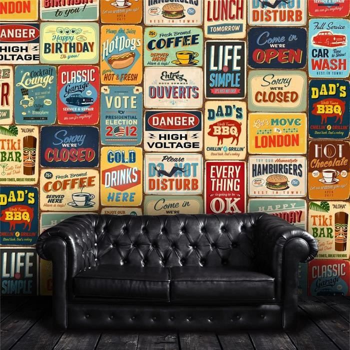 Sticker Mural Vintage Plaque En Métal Amovible Stickers Muraux Collage