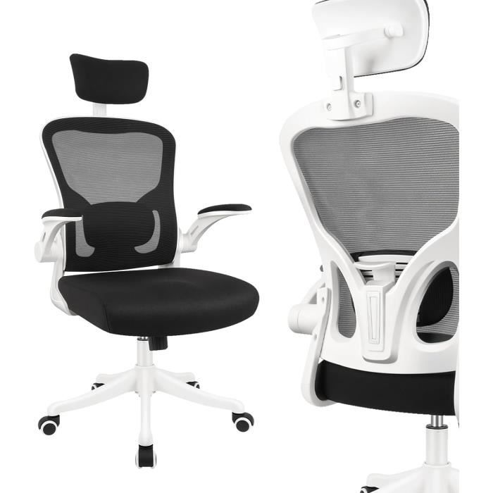 Chaise De Bureau Ergonomique DEVAISE – Dossier Maille, Soutien Lombaire Réglable, Accoudoirs Rabattables | Pour Télétravail, Bureau, Gaming | Charge Max 136 Kg - 8