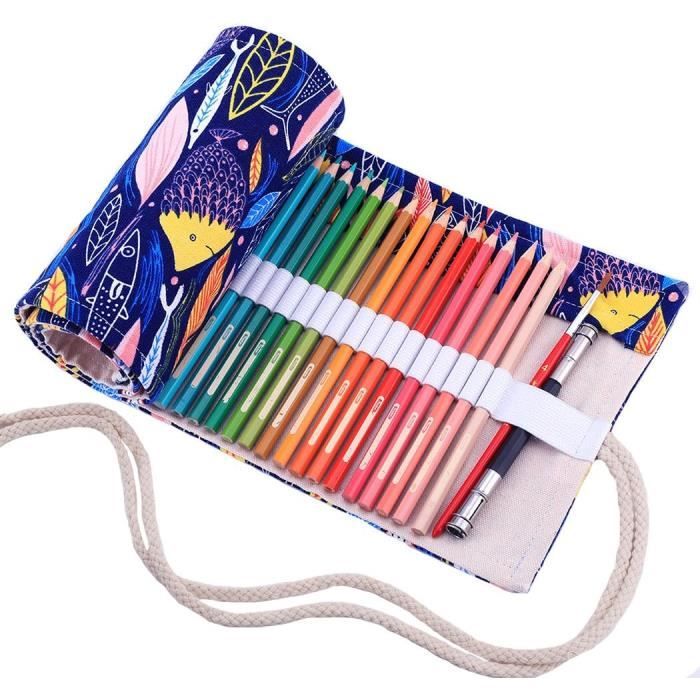Trousse à crayons en toile portable enroulable pour artiste, école, bureau (72 emplacements