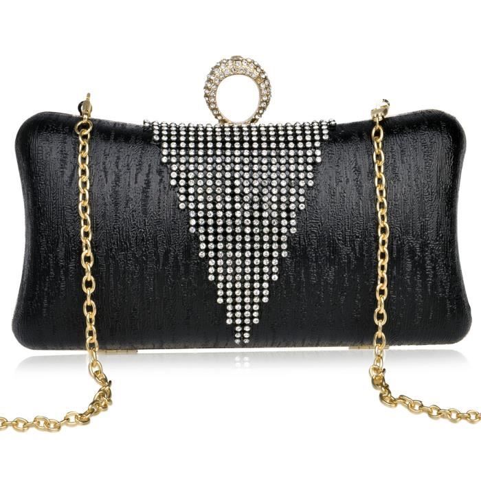 Pochette Soirée Femme Noire Avec Nœud Et Chaîne – Sac Cadeau Chic