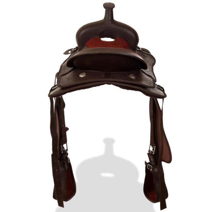 Ensemble Collier Poitrine Western Cuir Véritable Pour Cheval – Marron (Neuf)